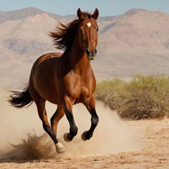 Horse running in the wilderness leaving dust behind
