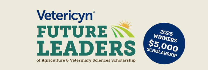 Vetericyn logo above Future Leaders title with sun in corner reading 2025 scholarship winner