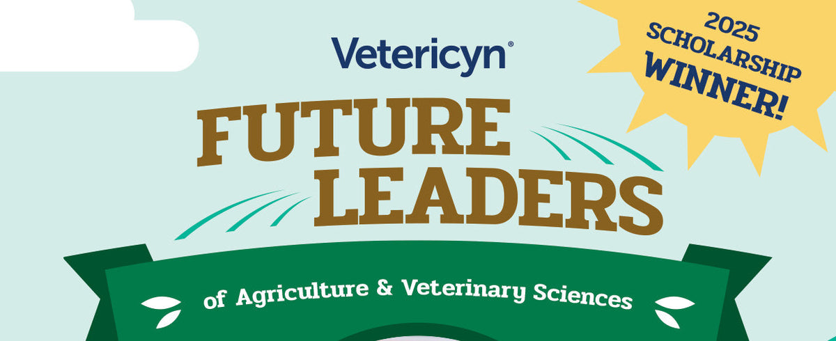 Vetericyn logo above Future Leaders title with sun in corner reading 2025 scholarship winner